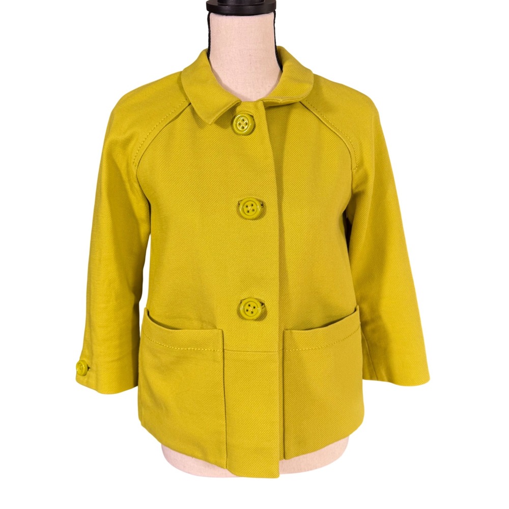 Kate Spade New York Chartreuse Green Short Trench Coat Jacket Size 2 Geometric